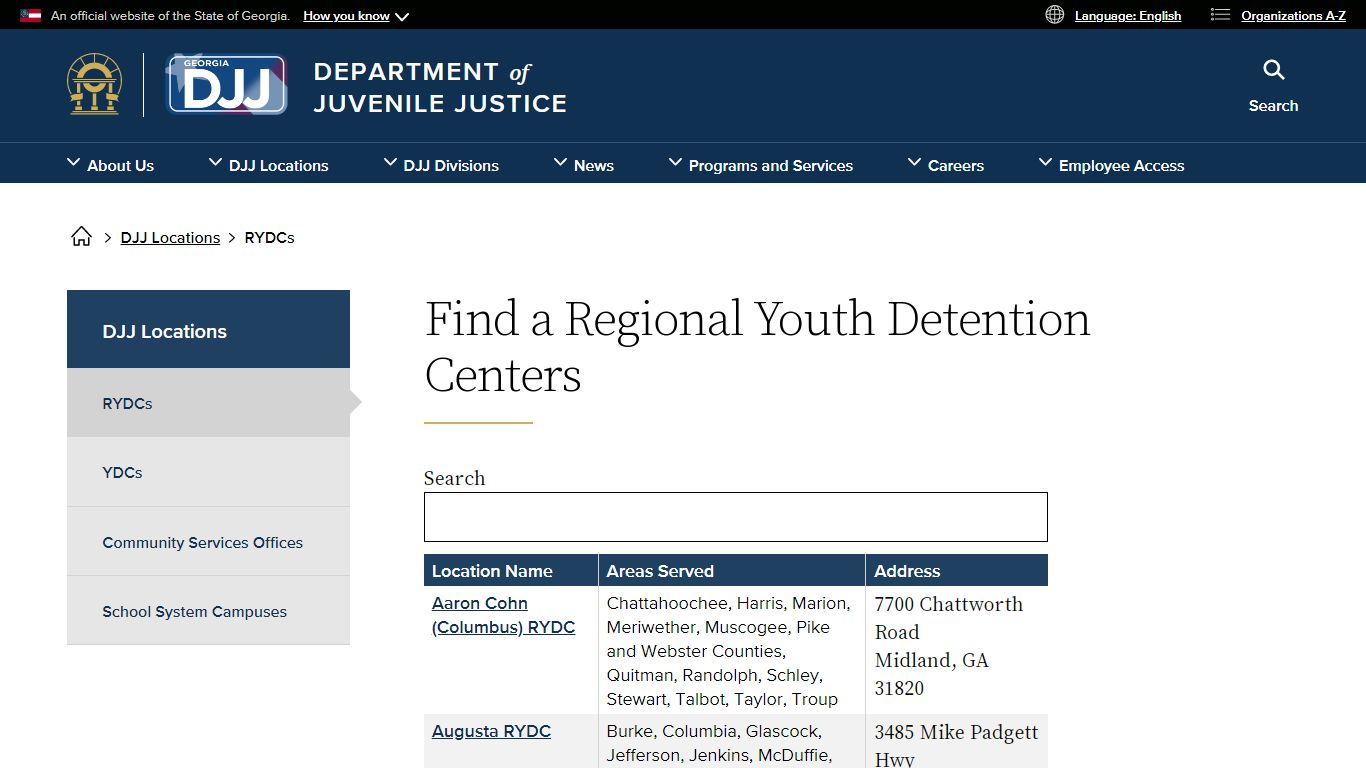 Find a Location - Department of Juvenile Justice